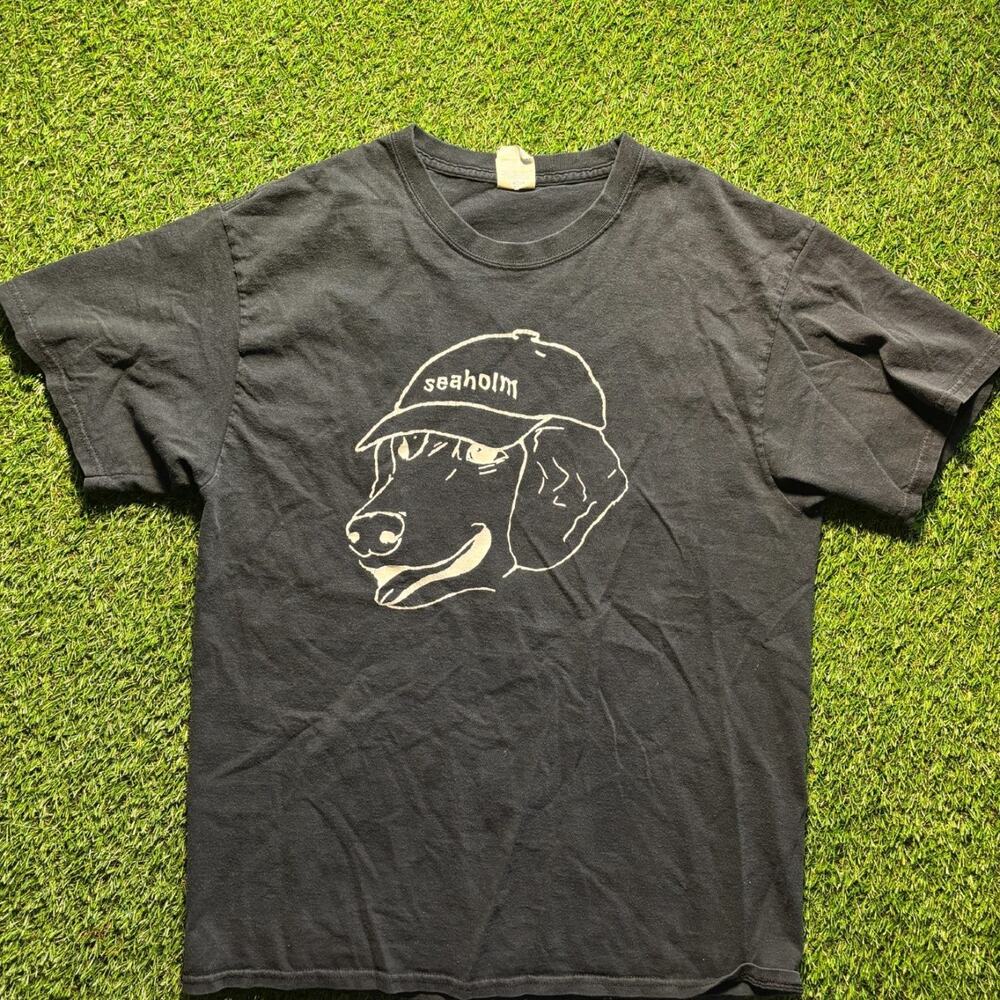 Seaholm Dog in Cap Graphic T-Shirt Black Port & Company Mens Size L